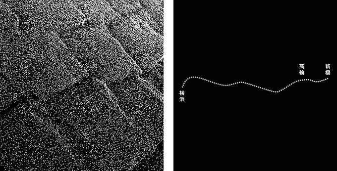 上映映像には、発掘調査で取得した遺構の点群データ（3Dの記録データ）が使われています。